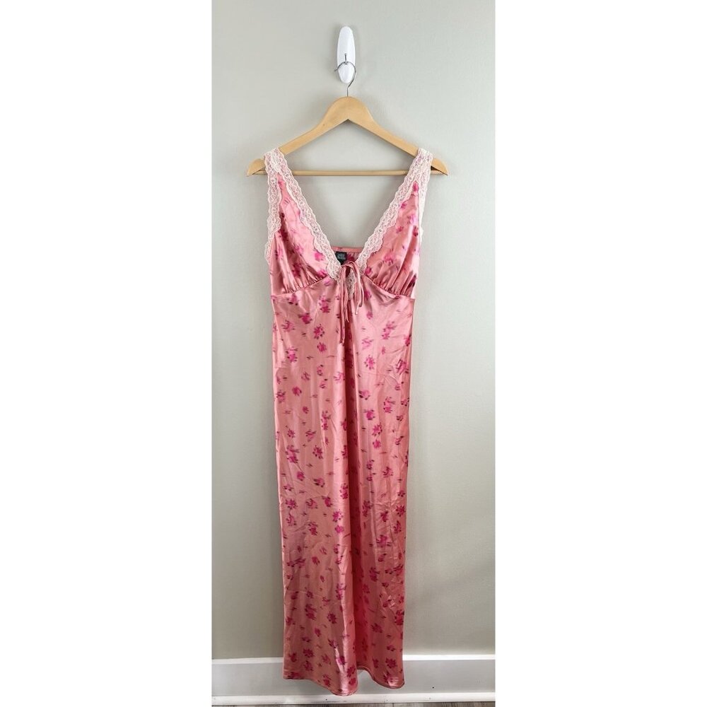 Wild Fable Women's Satin Slip Dress Maxi Babydoll Pink Floral‎ Sz Medium